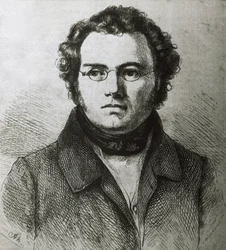 SCHUBERT, Franz (1797-1828). Itävaltalainen romanttinen säveltäjä. Etsaus.