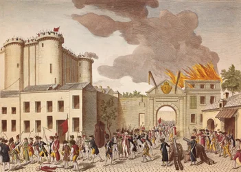 Väkijoukko rynnäköi Bastiljiin 14. heinäkuuta 1789 Ranskan vallankumouksen aikana.
