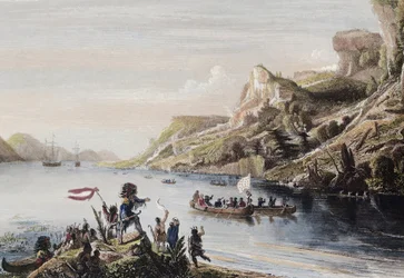 Ranskalainen tutkimusmatkailija Jacques Cartier löysi Kanadassa sijaitsevan Pyhän Laurentiuksen joen ja kiipesi sen yli vuonna 1535 - Jacques Cartier löysi Pyhän Laurentiuksen joen vuonna 1535.