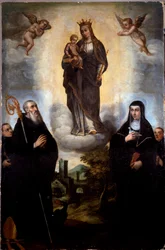 Neitsyt on lapsi Pyhän Benedictus Nursie ja hänen sisarensa Sainte Scolastique (Scholastic), perustaja Order of Benedictine Anonyymi maalaus. Monte Cassinon luostari, Italia