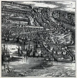 Venetsian satama 1500-luvulla (kaiverrus)