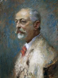 Muotokuva italialaisesta kuvanveistäjä Giuseppe Sartoriosta (1844-1922), Arturo Rietti (1863-1943), öljy kankaalle. Italia, 1900-luku.