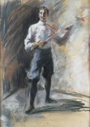 Miekkamestari Weisi, Arturo Rietti (1863-1943), pastelli paperille, 72x53 cm. Italia, 1900-luku.