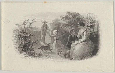 Setelivinjetti perheen kanssa puutarhassa, n. 1824-37.
