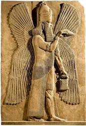 Siivekäs suojelushenki. Yksityiskohta Assyrian kuninkaan Sargon II:n palatsin reliefistä, 722-705 eaa.