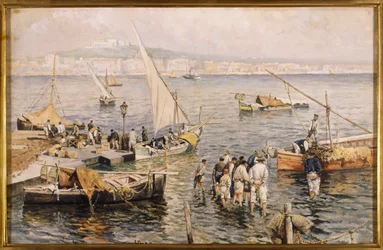 Marina kalastajien kanssa (akvarelli)