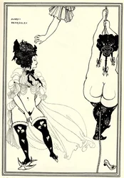 Kaksi ateenalaista naista hädässä. Kuvitus The Lysistrata of Aristophanes, 1896