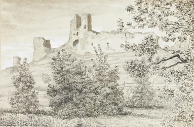 Näkymä Rakveren linnan raunioille, 1828 (seepia & kynä paperille)