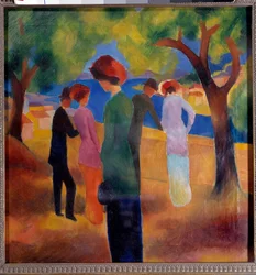 August Macken (1887-1914) Lady with the Green Jacket -maalaus 1913 Bonn, Taidemuseo