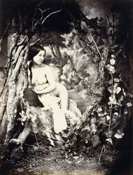 Puolialaston nainen puiden keskellä, noin 1850-1860-luvuilla