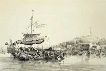 Hong Shang, levy 17 julkaisusta "Sketches of China", kaiverrus Eugene Ciceri (1813-90) 1842 (sävytetty litho)