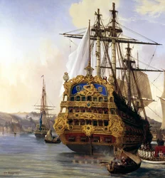 Laiva "Le Foudroyant" Brestin redillä vuonna 1724. Yksityiskohta. 1724, Brest, Musée des Beaux-Arts