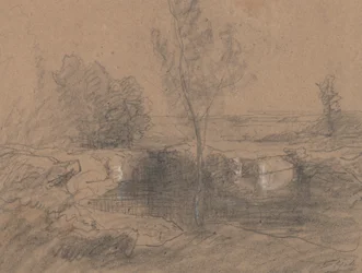 Maisema, n. 1853-65 (lyijykynä ja pesu paperille)