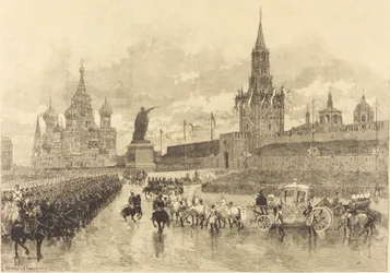Tsaarin kruunaus. Imperial Cortège ylittää Place Royalen vuonna 1883.