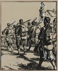 Rajataistelu: brittiläisten sotilaiden ryhmä, 1914.