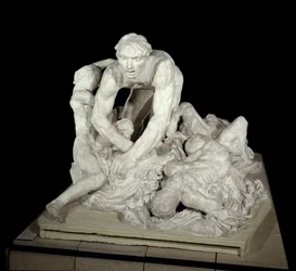 Ugolino (kreivi Ugolino della Gherardesca), Pisan tyranni ja isänmaan petturi, neljän lapsensa ympäröimänä. Dante Alighierin (1265-1321) teoksen "Jumalainen näytelmä" (La Divina Commedia) Helvetissä mainittu hahmo.