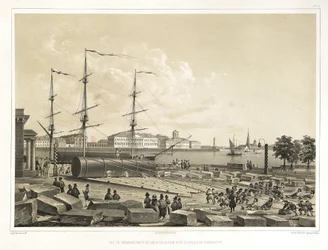 Kahden kolonnin purkaminen Amiraliteetissa osoitteesta: Pyhän Iisakin katedraalin rakentaminen, 1845