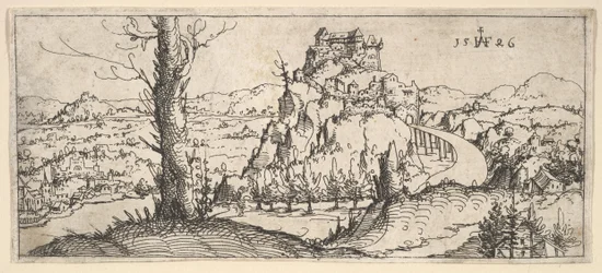 Maisema korkeilla kallioilla ja linnoituksilla, 1546.