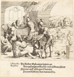 Efraimin miehet huolehtivat vangeistaan ja palauttavat heidät Jerikoon, 1549.