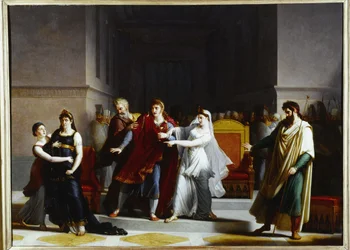 Tragedian "Rodogune" viimeinen kohtaus Théâtre-Français-teatterissa, 1810 (öljy kankaalle)