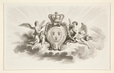 Kuninkaallinen harja Fleurs de Lisin kanssa, enkeleiden rinnalla, 1800-luvun jäljennös