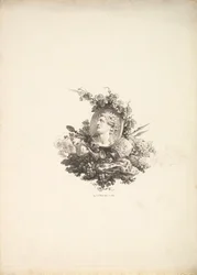 Vinjetti, jossa on Bacchuksen pää korneolilla, Tome I, sivu 242, julkaisusta Description de..., 1778-80.