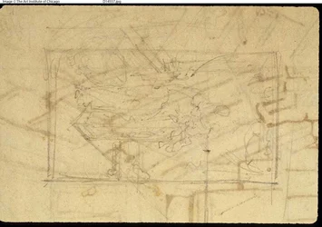 Study for Exhibition Room, Somerset House, Microcosm of London (recto); Luonnos maalauksesta: Madonna ja lapsi (käänteinen)