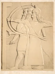 Kaksi jousiampujaa ja kilvenkantaja, Monuments of Niniven pubista. 1849