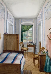 Biedermeier-tyylinen pieni huone, akvarelli, Itävalta