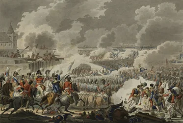 The Battle of Waterloon, 18. kesäkuuta 1815, julkaisija Artaria and Co, n. 1820 (värillinen etsaus)