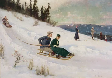 Kelkkailu ja hiihto (öljy kankaalle)