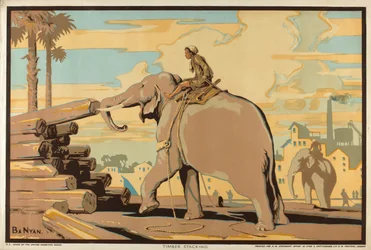 Timber Stacking, sarjasta "Burma: Rich Resources" (väri litho)