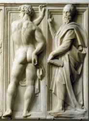 Profeetta ja Ignudo Matala marmorireliefi, kirjoittanut Baccio Bandinelli (1493-1560)
