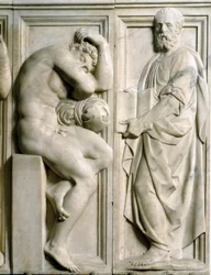 Profeetta ja Ignudo Matala marmorireliefi, kirjoittanut Baccio Bandinelli (1493-1560)