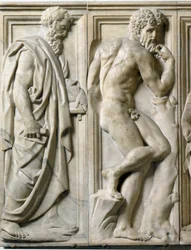 Profeetta ja Ignudo Matala marmorireliefi, kirjoittanut Baccio Bandinelli (1493-1560)