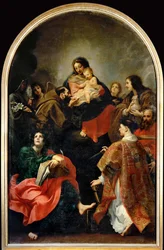 Madonna valtaistuimella, pyhimysten kanssa (maalaus kankaalle)