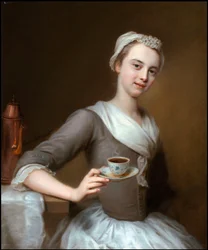 Rokokoo: Tarjoaa kupin kahvia par Denner, Balthasar (1685-1749). Öljy kankaalle, 76x63,2. Yksityinen kokoelma