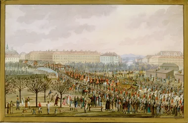 Keisarinna Karoline Augusta, keisari Franz I:n neljäs puoliso, saapuu Wieniin 10. marraskuuta ... (guassi)