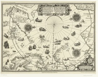 Kartta napapiirin maista hollantilaisten kolmella matkalla vuonna 1598