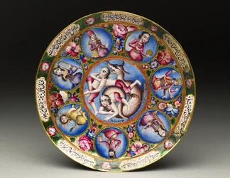 Kannen kulho, lautanen ja lusikka astrologisella koristeella, 1800-luvun alku