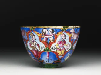 Kannen kulho, lautanen ja lusikka astrologisella koristeella, 1800-luvun alku