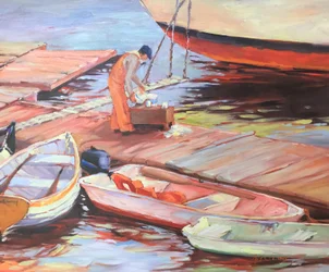 Kalastus Maine, n.1980-95 (öljy kankaalle)