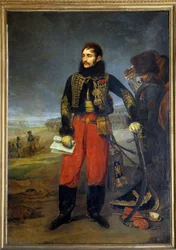 Preussia-kampanja: "" Portrait en pied du Comte de Lasalle, General de Division (1775-1809), vastaanottaa Stettinin (Szczecin) varuskunnan antautumisen 30. lokakuuta 1806"" Antoine Jean Grosin (1771-1835) maalaus