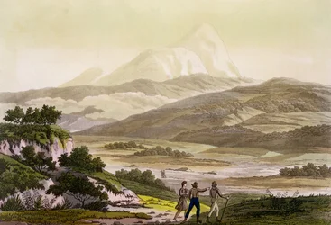 Cayambevuori Ecuadorissa, teoksesta "Le Costume Ancien et Moderne", osa II, taulu 3, Jules Ferrario, kaivertanut Paolo Fumagalli, julkaistu noin 1820-30-luvuilla