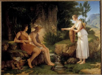 Paimenet Amyntasin haudalla Kuvitus Salomon Gessnerin "Idylleistä" - Pierre Narcissen (Pierre-Narcisse) Guerinin (1774-1833) maalaus 1805 Aurinko 1,31x1,76 m