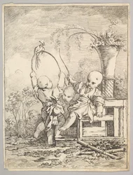 Kiinalaiset lapset leikkimässä papukaijan kanssa, 1760-70.