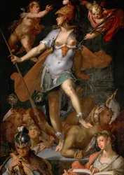 Minerva voittaa tietämättömyyden, noin 1591