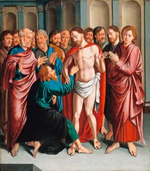 ""Pyhän Tuomaan uskomattomuus"" Bartholomaeus (Barthel) Bruynin maalaus sanoo entisen (1493-1555), - Öljy puulle Koko 62x56 cm Staatliche Museen, Berliini
