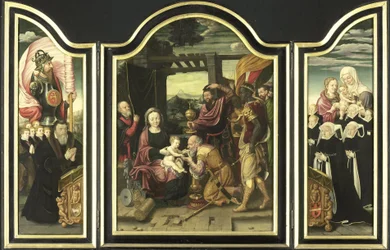 Triptyykki, jossa on tietäjien palvonta