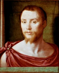 Muotokuva miehestä, jolla on antiikki punaisen miehen kasvot kaksikärkisellä parralla (tai vuohilla), se on peitetty lantiokankaalla. Pseudo Felix Chretienille (n. 1510-1579) kuuluva puumaalaus. noin 1535-1550 Koko 48x39 cm Paris, musee du Louvre - Äidin m